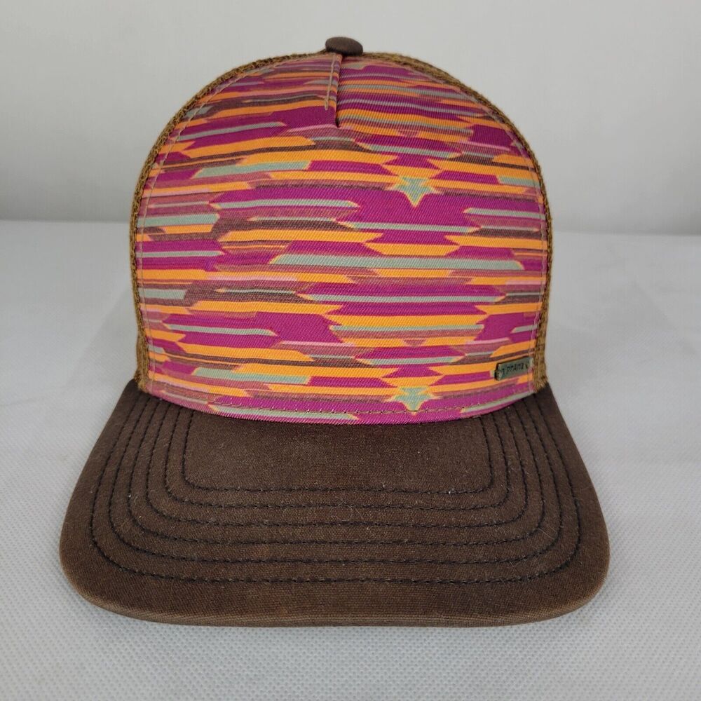 Prana Trucker Hat Mesh Snapback Cap Brown Pink Orange Aztec Southwest Hiking